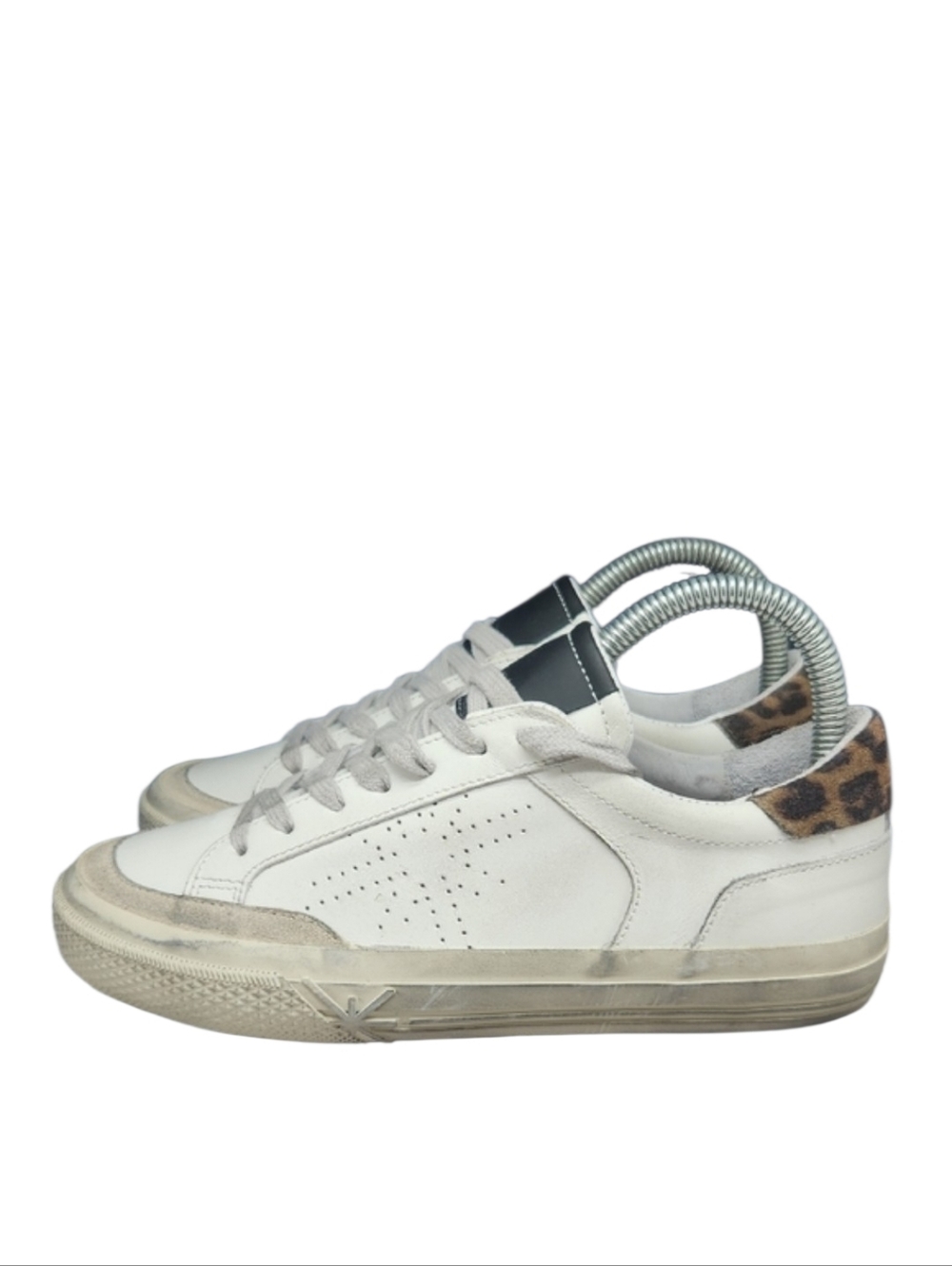 Ross Snow | EUC Intentional Patina White Leather‎ Leopard Sneakers Women's 6